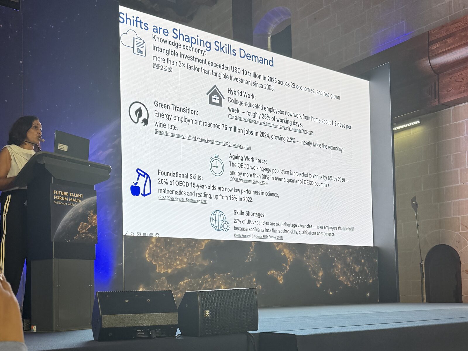 A slide from El Iza Mohamedou's keynote titled Shifts are Shaping Skills Demand